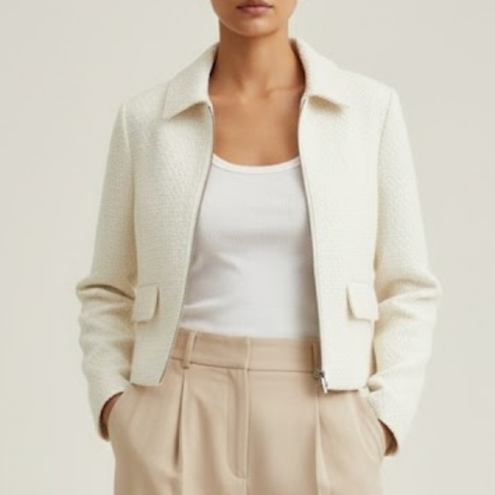 Abercrombie & Fitch Cream Textured Cropped Blazer